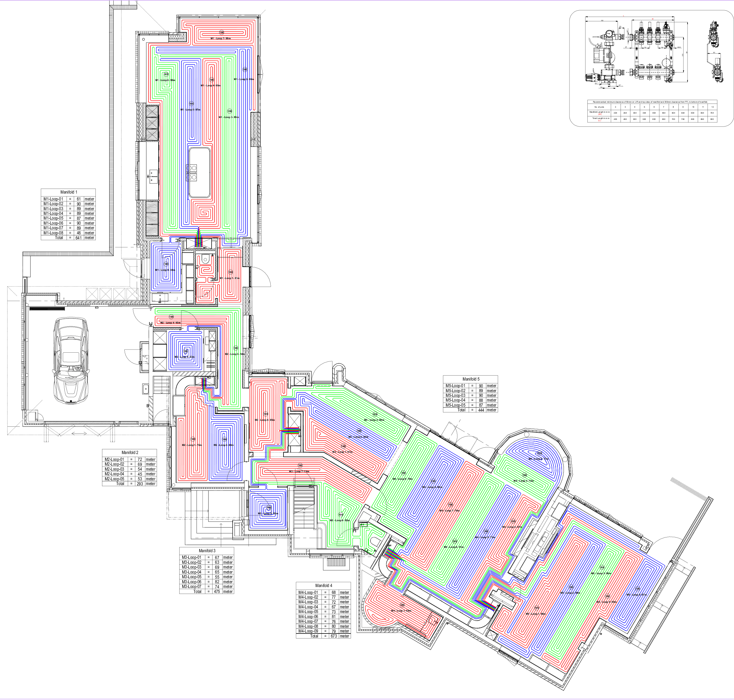 Fußbodenheizung Verlegeplan Beispiel mit Rohrführung auf Grundriss